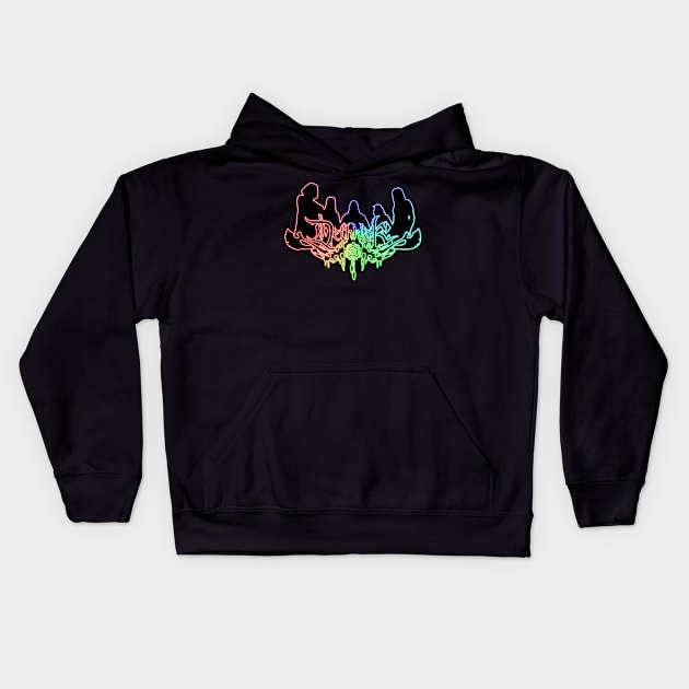 Rainbow Neon Sign Dethklok Logo Kids Hoodie by gkillerb